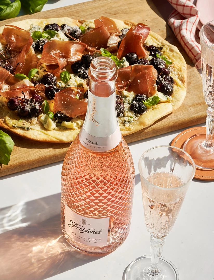 Freixenet Italian Rosé bottle with a glass of wine and fine bubbles